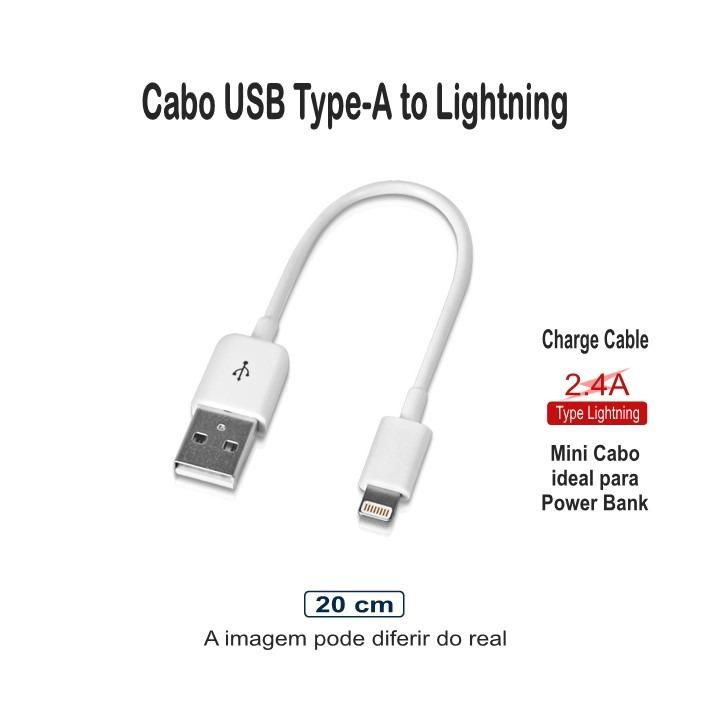 Cabo USB-A Lightning 2.4A 20cm branco