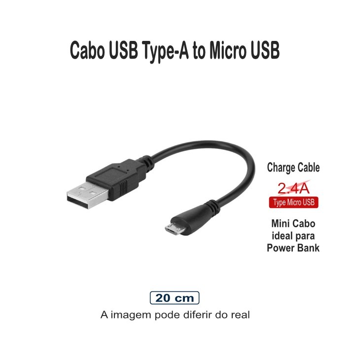 Cabo USB-A Micro-USB 2.4A 20 cm preto