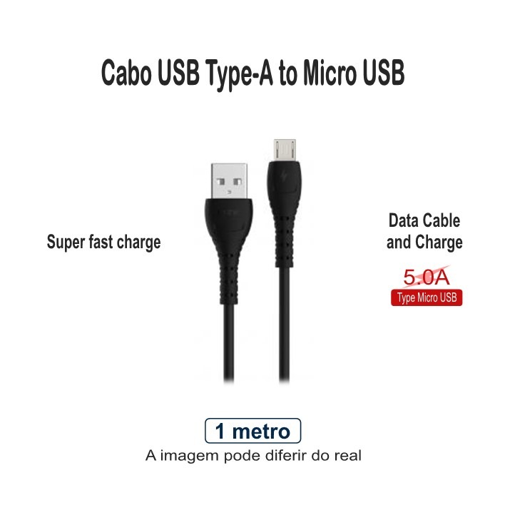 Cabo USB-A Micro-USB 5A 1M preto