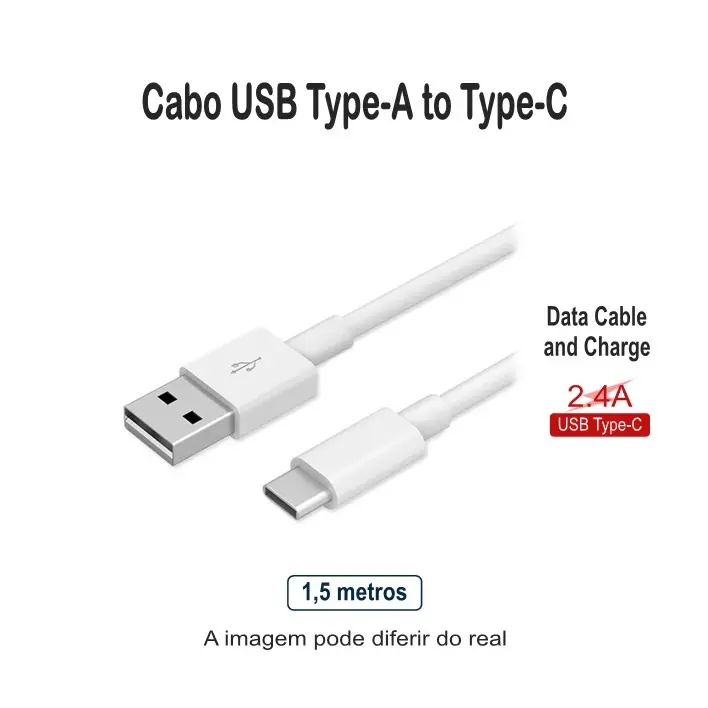 Cabo Dados USB Type-C 2,4A (1,5 metros) Branco • Smart Printer