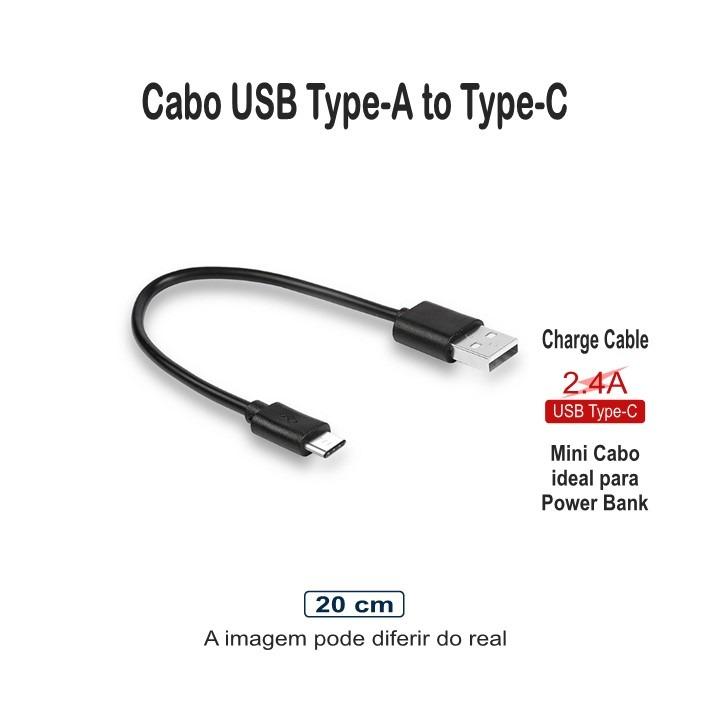 Cabo USB-A Type-C 2.4A 20 cm preto