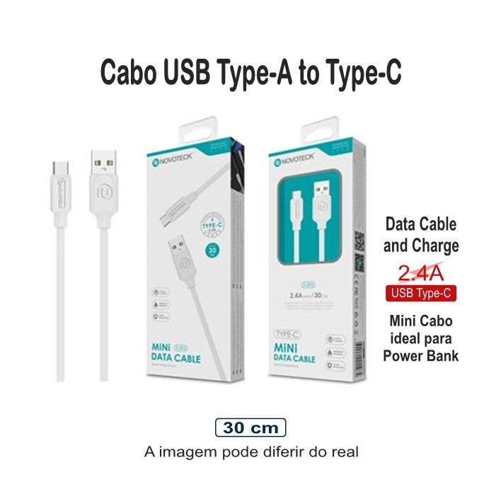 Cabo USB-A Type-C 2.4A 30cm branco S-005