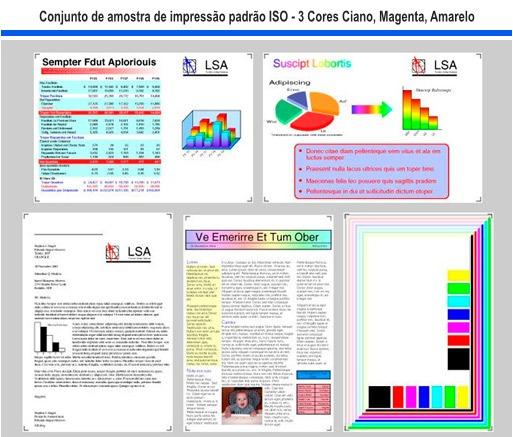 Conjunto de amostra de impressão padrão ISO - 3 Cores Ciano, Magenta, Amarelo