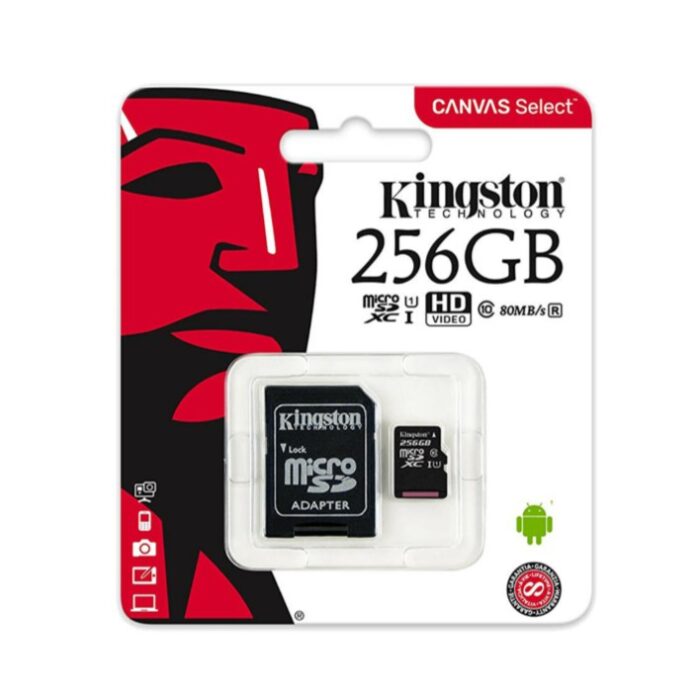 Cartão de memória Micro SDXC KINGSTON C10 256GB 100MB/s R + Adaptador SD
