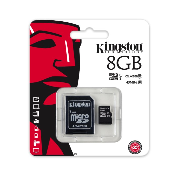 Cartão de memória Micro SDHC KINGSTON C10 8GB 45MB/s R + Adaptador SD