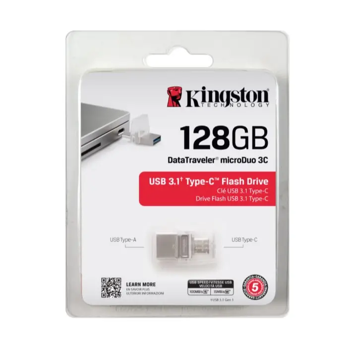 Pen USB KINGSTON microDuo 3C - 128GB Data Traveler - USB 3.1 OTG Flash Drive for PC, Smarthpones e Tablets Micro Type-C