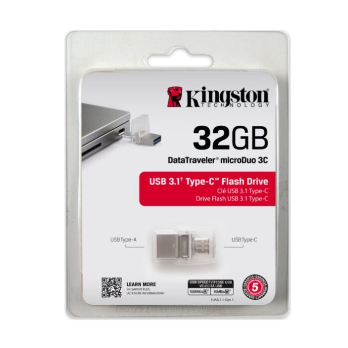 Pen USB KINGSTON microDuo 3C - 32GB Data Traveler - USB 3.1 OTG Flash Drive for PC, Smarthpones e Tablets Micro Type-C