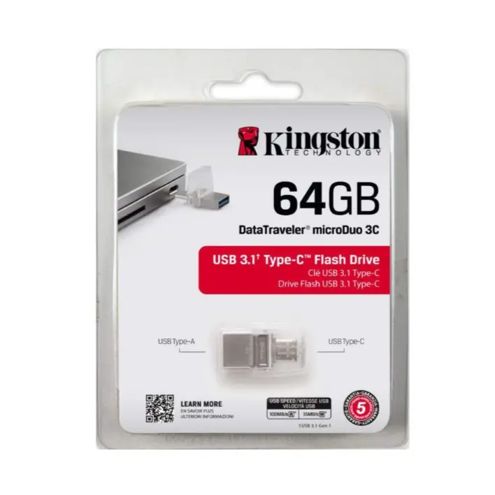 Pen USB KINGSTON microDuo 3C - 64GB Data Traveler - USB 3.1 OTG Flash Drive for PC, Smarthpones e Tablets Micro Type-C