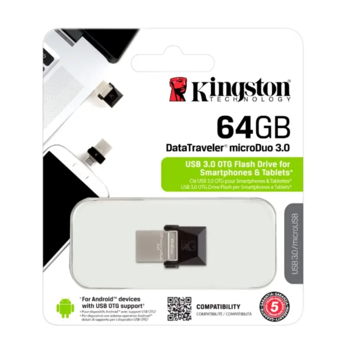 Pen USB KINGSTON microDuo - 64GB Data Traveler - USB 3.0 OTG Flash Drive for Smarthpones e Tablets MicroUSB